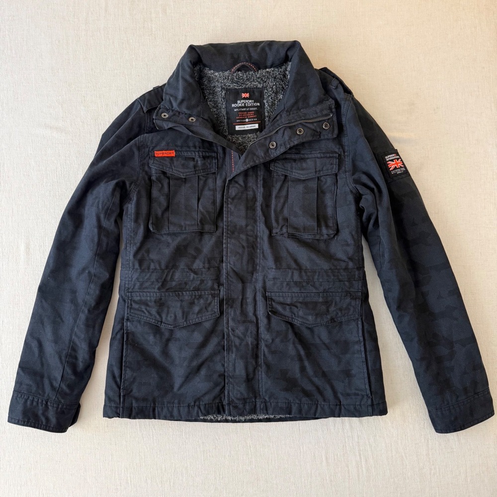 Superdry Rookie Edition Camo Military Field Jacket Mens XL Black